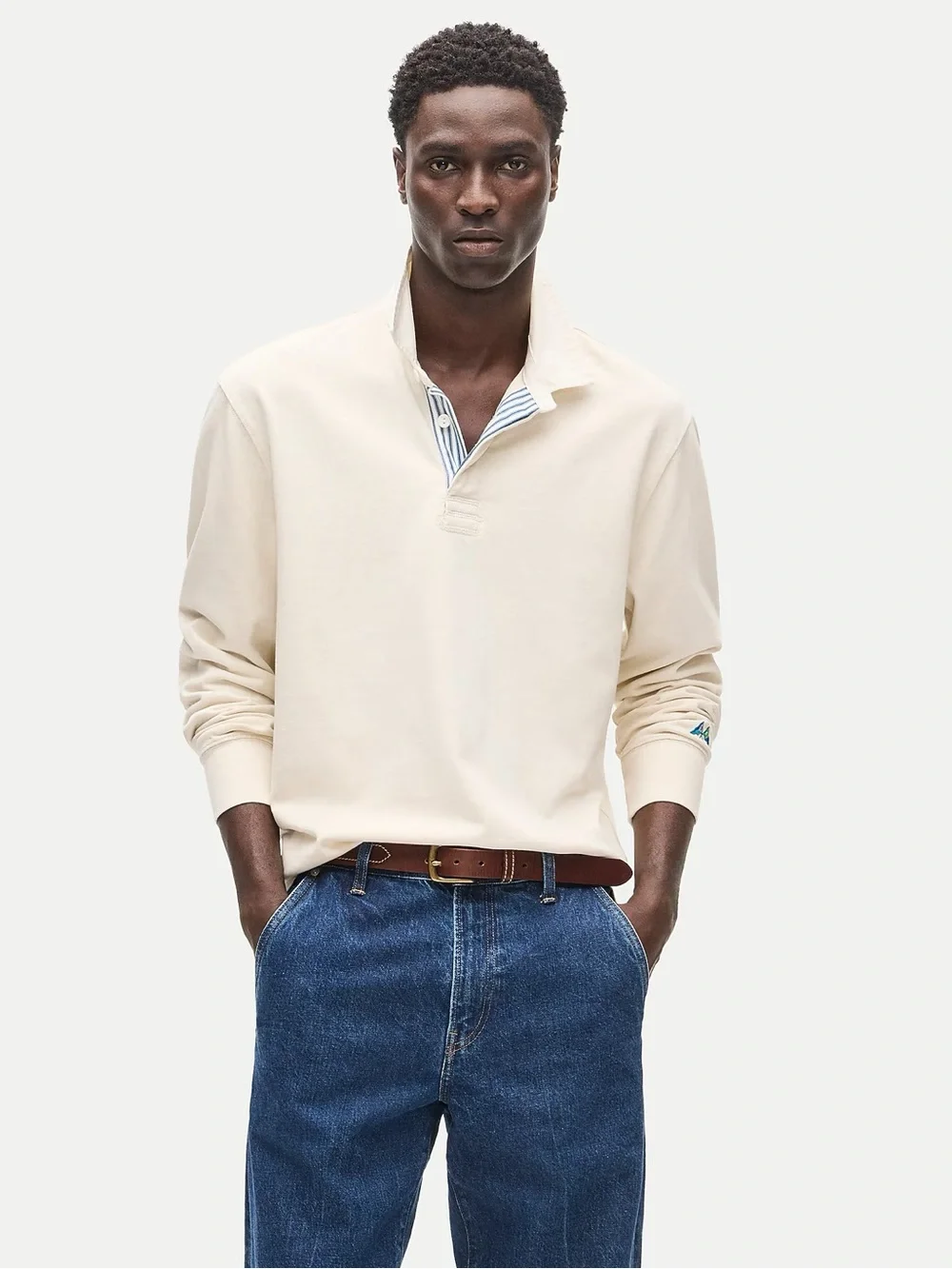 J. CREW Rugby shirt with striped placket in Natural Size S NWT $98 BW541